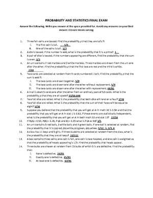 probability and statistics final exam answers