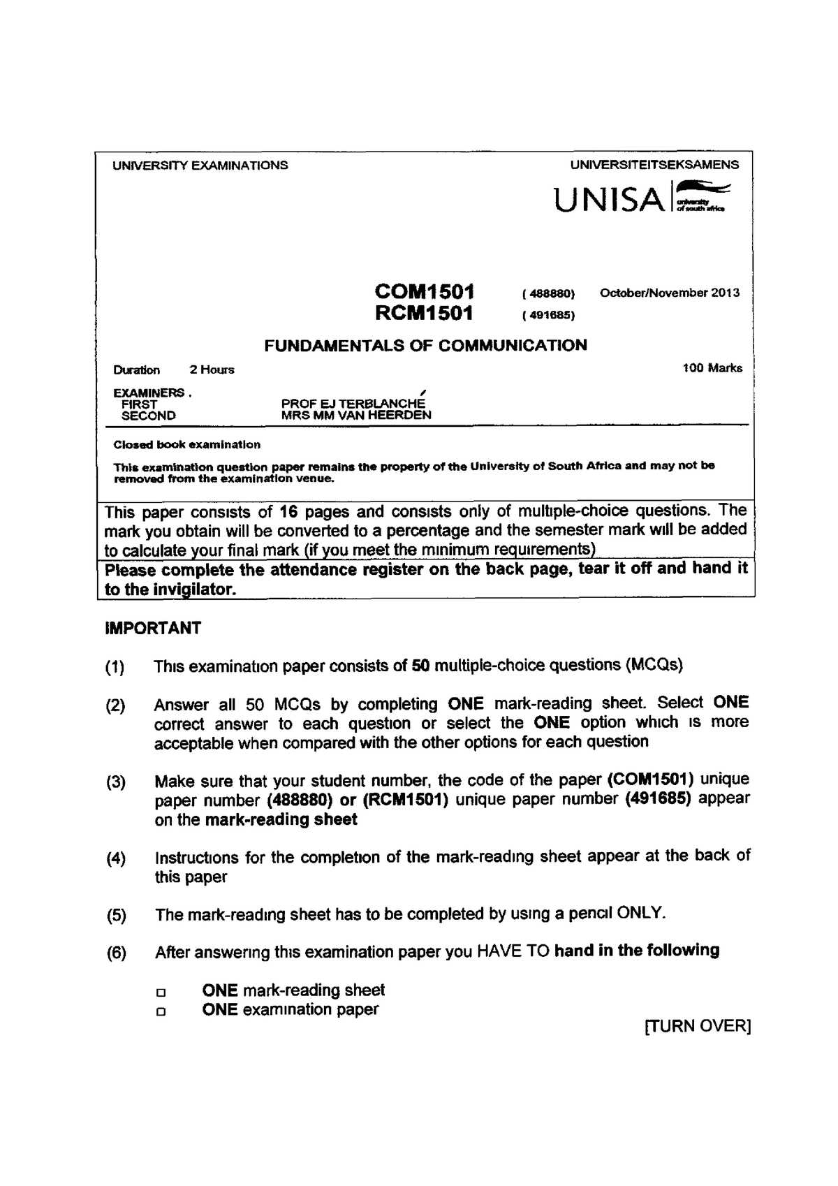 unisa past exam papers and answers