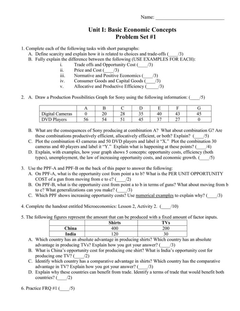 unit 1 fundamental economic concepts answers