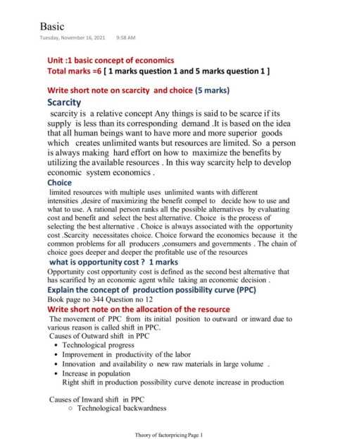 unit 1 fundamental economic concepts answers