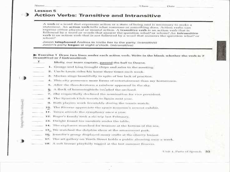 unit 1 parts of speech answer key