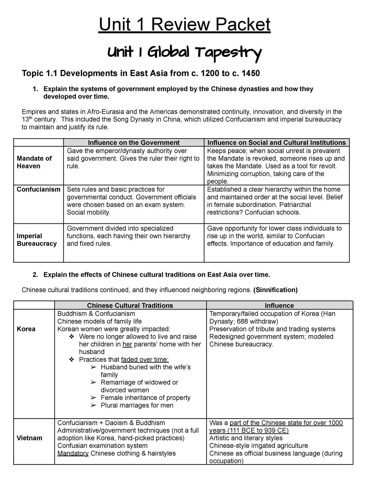 unit 1 the global tapestry exam study guide answers