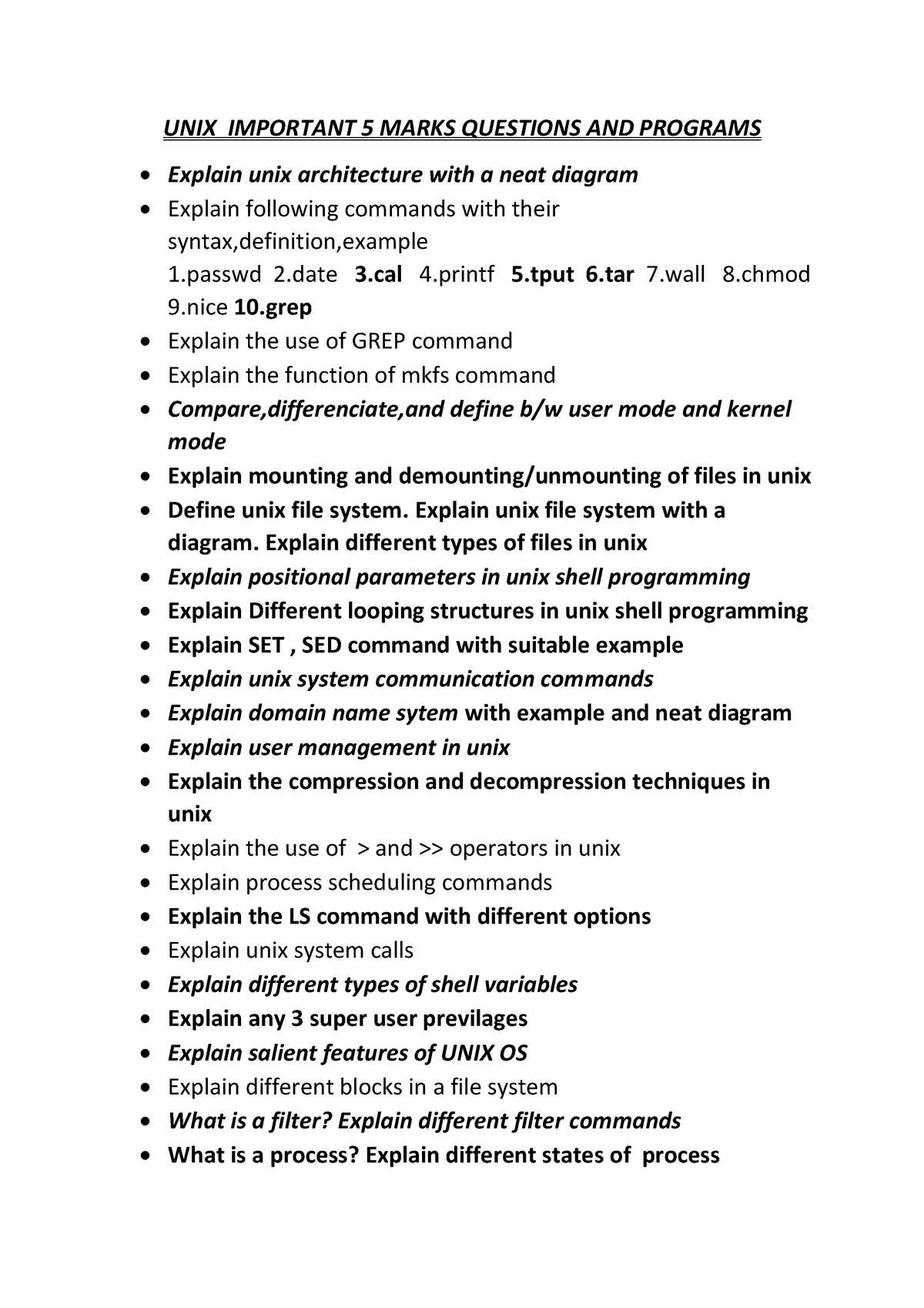 unix exam questions and answers