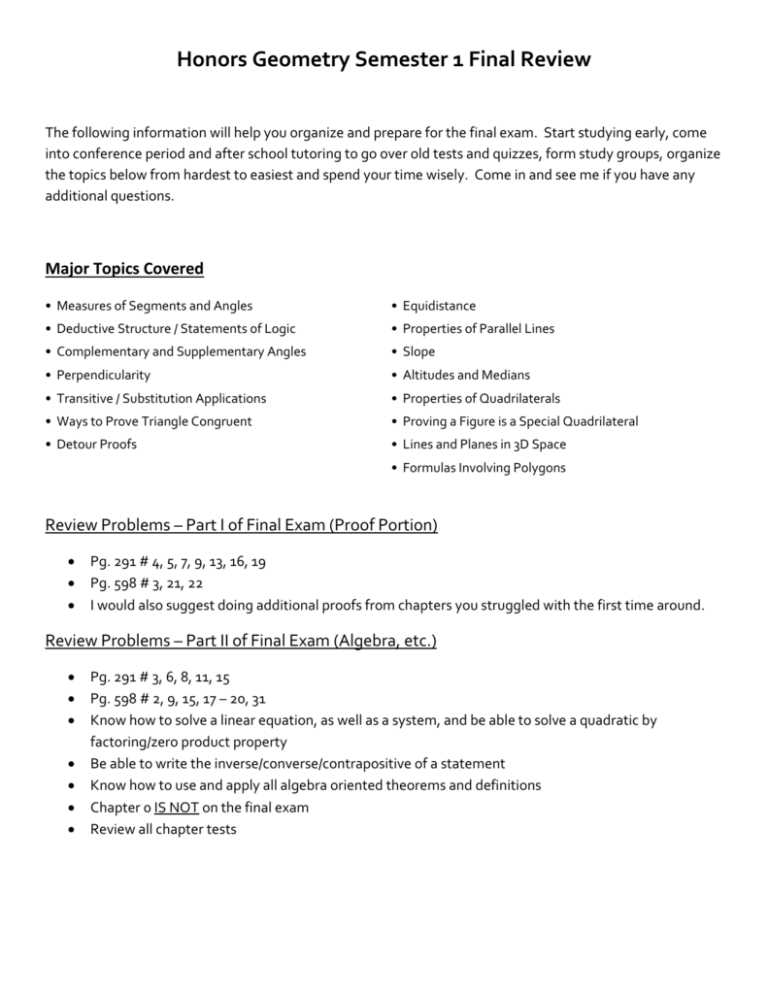 geometry semester 1 exam answers