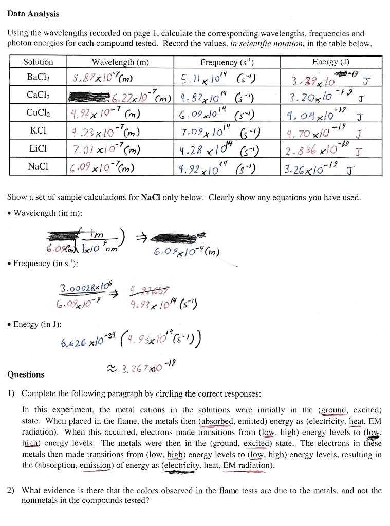 chemistry flame test lab answer key