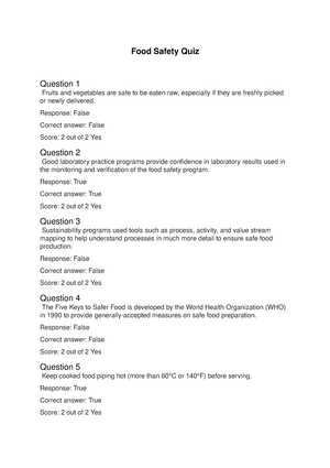 food safety practice test questions and answers