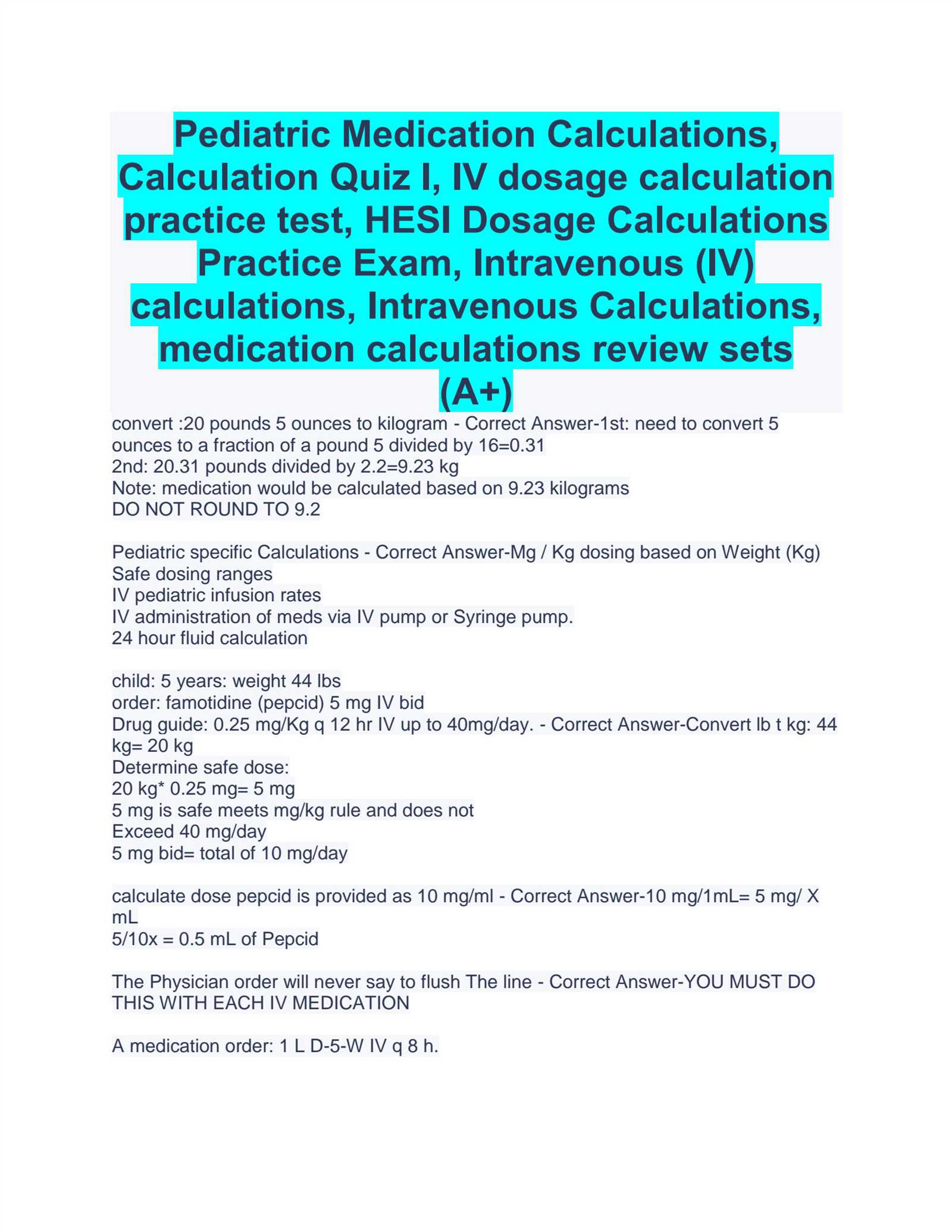 hesi dosage calculations practice exam