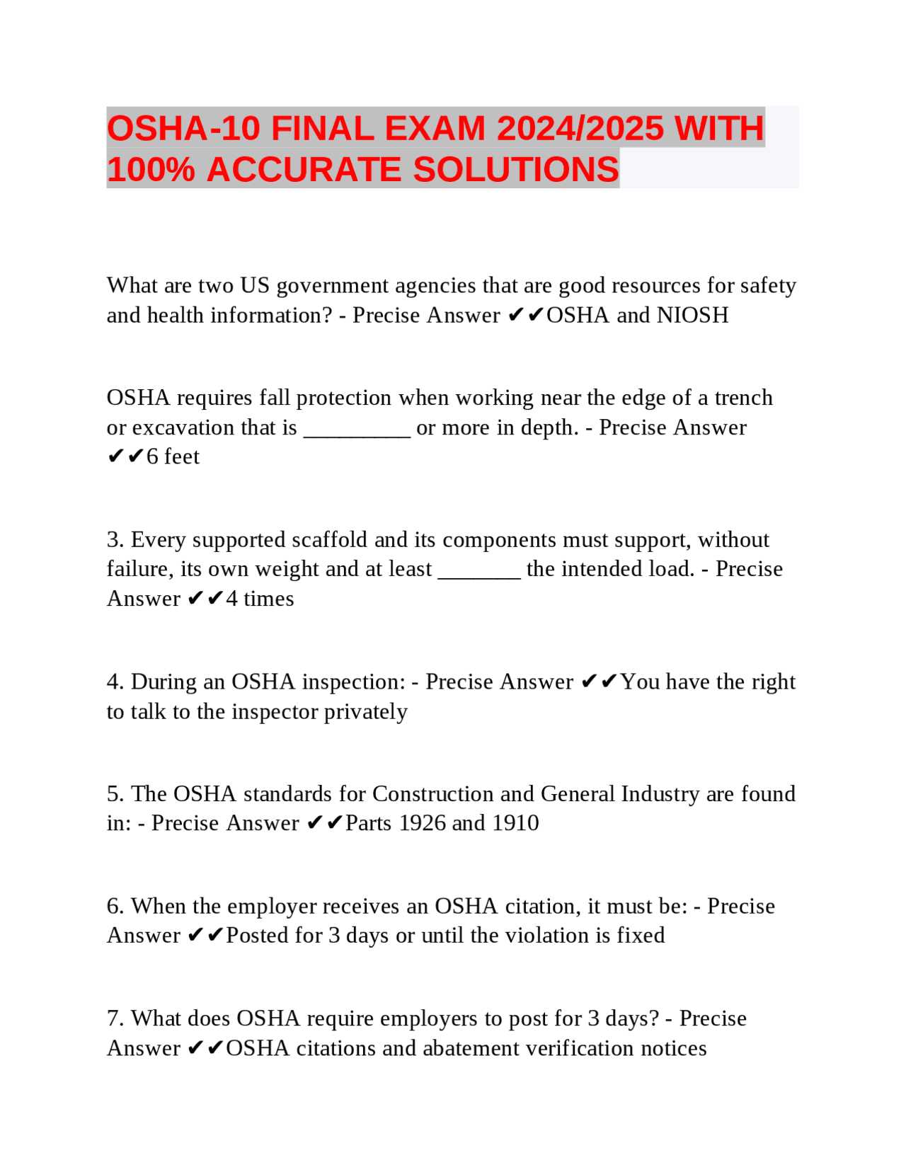 osha 30 final exam answers 2025 free