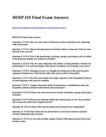 culinary arts final exam answers