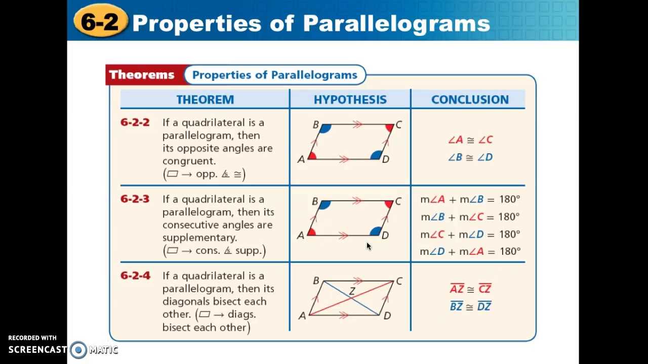 lesson 6.2 practice a properties of parallelograms answer key