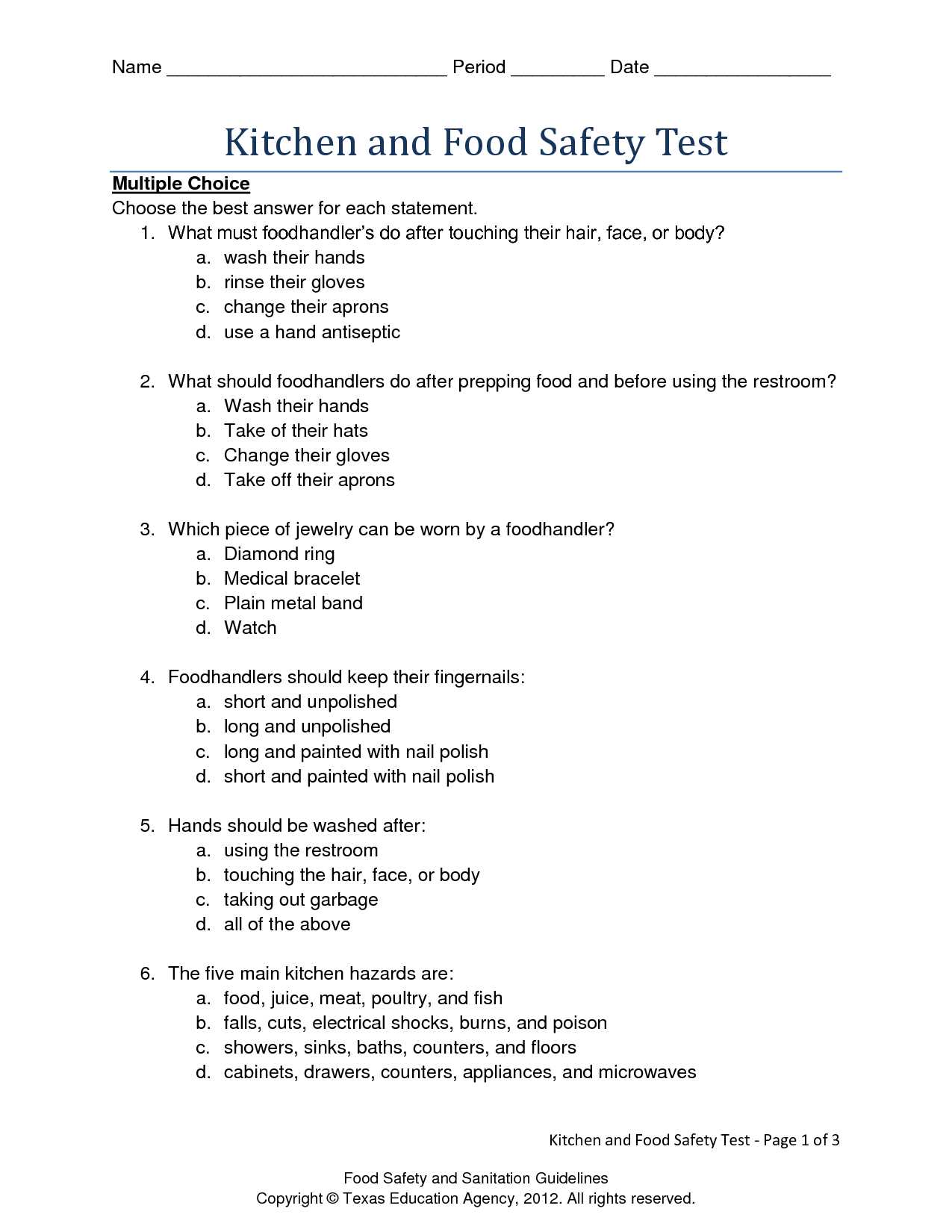 texas food handlers test answers