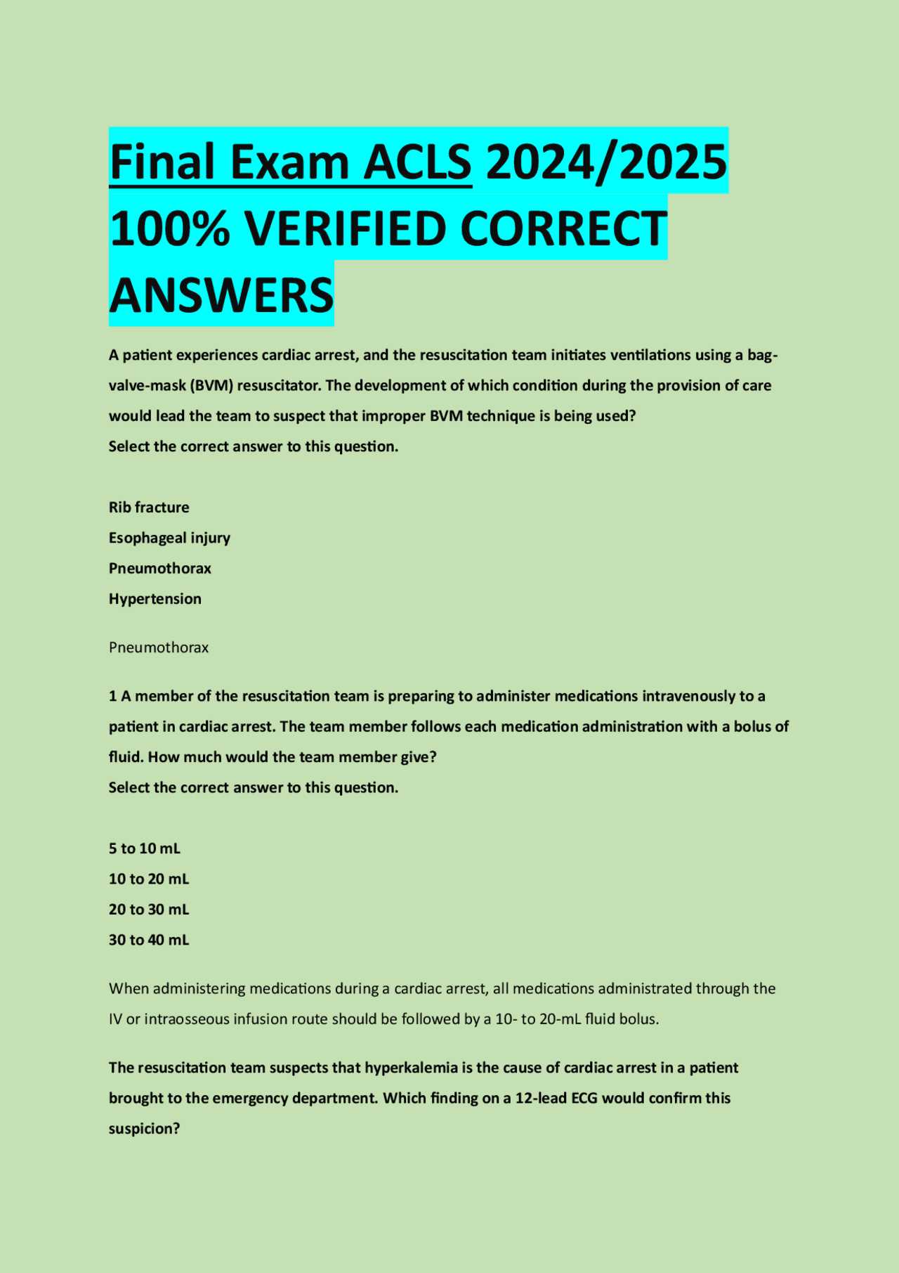 acls written test answers 2025