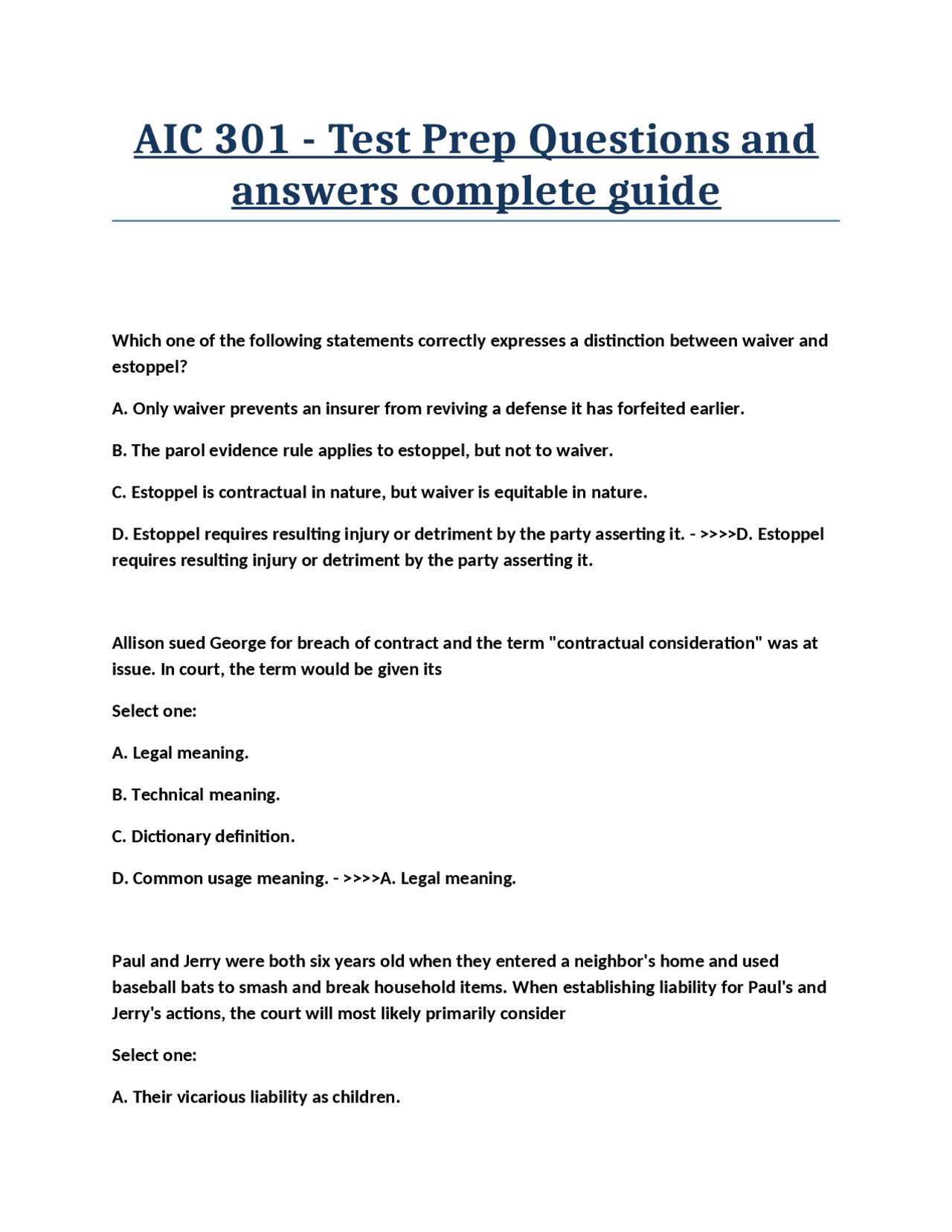 aic 301 exam answers