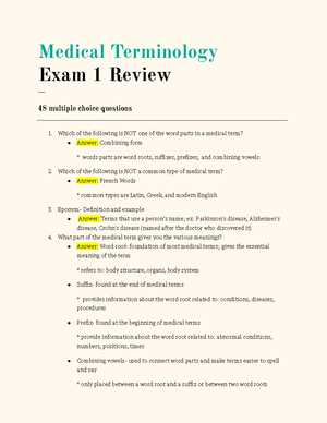 medical terminology final exam review answer key