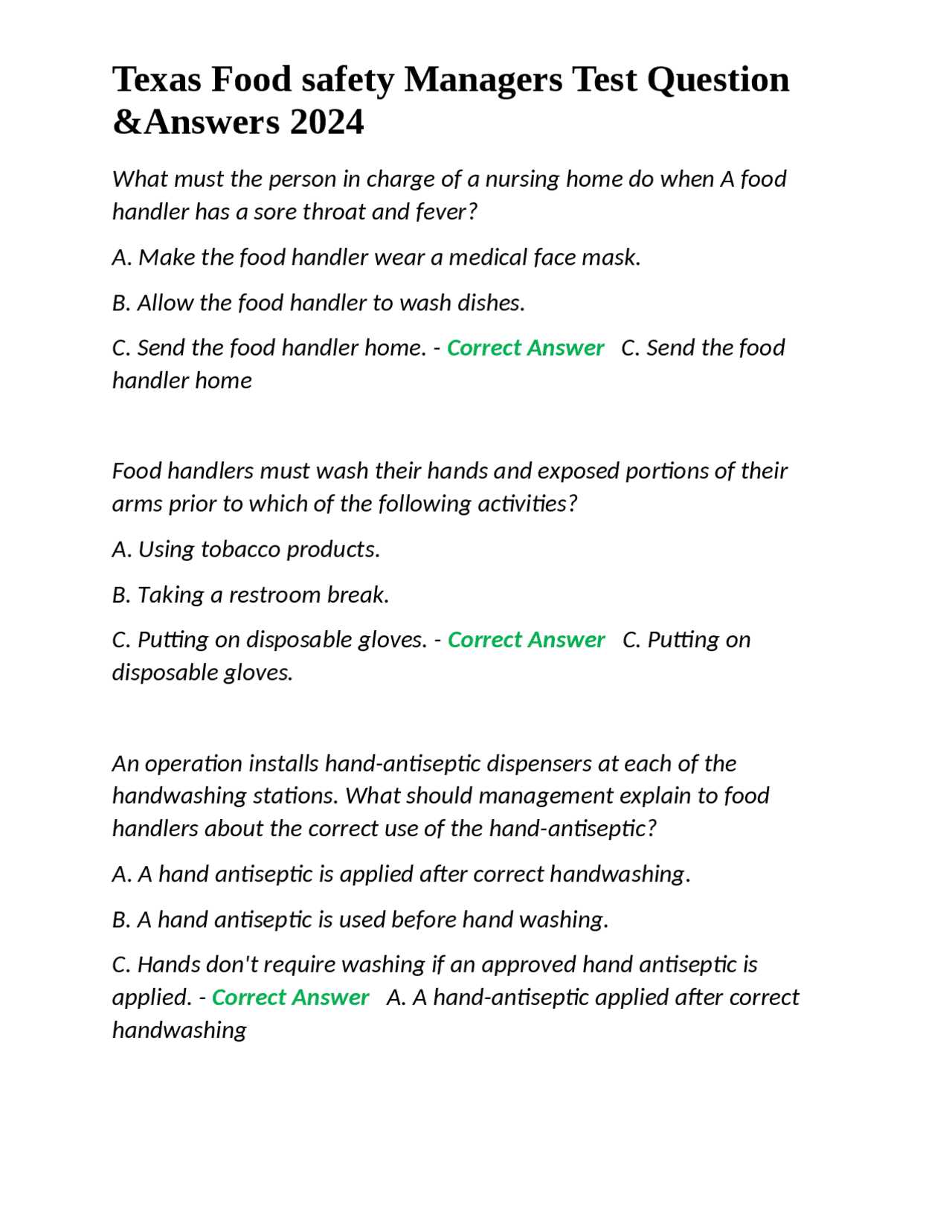 texas food handlers test answers