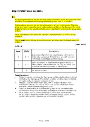 psychopathology exam questions and answers