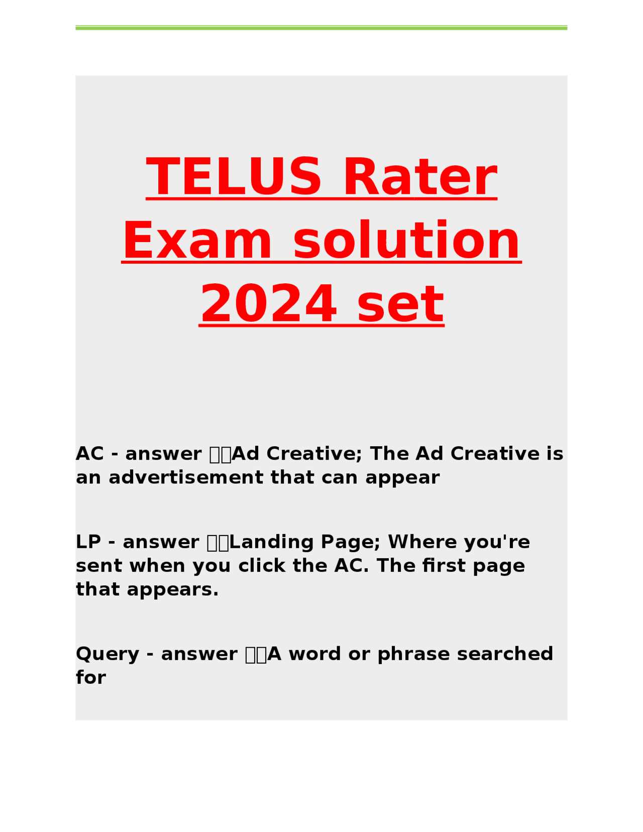 telus rater exam answers