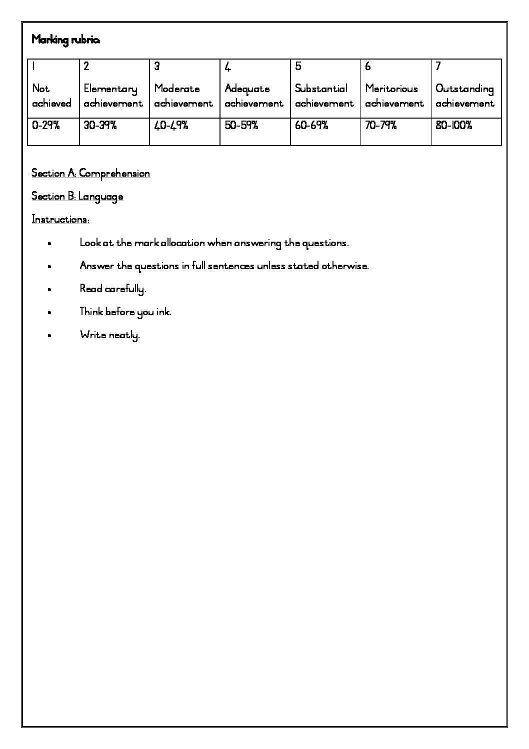 grade 3 english test papers