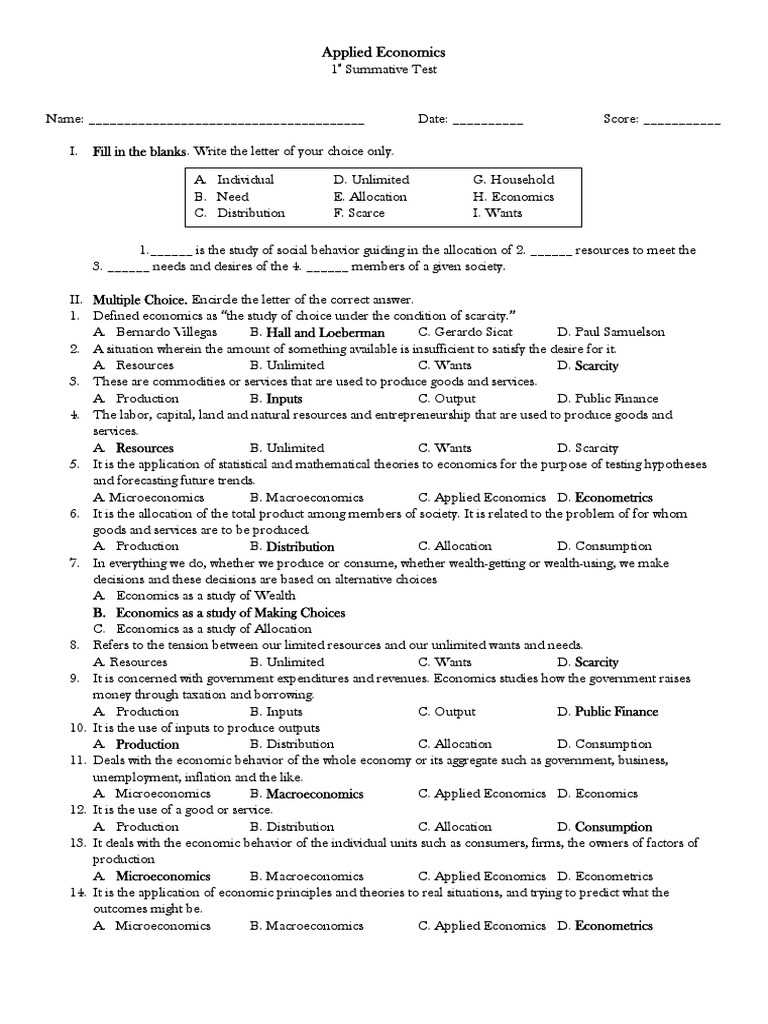 principles of microeconomics exam questions and answers