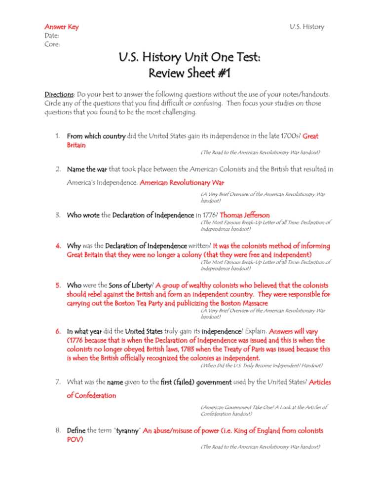 american history 1 released items answers