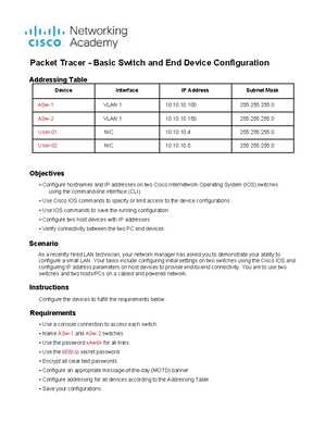 packet tracer configuring initial switch settings answers