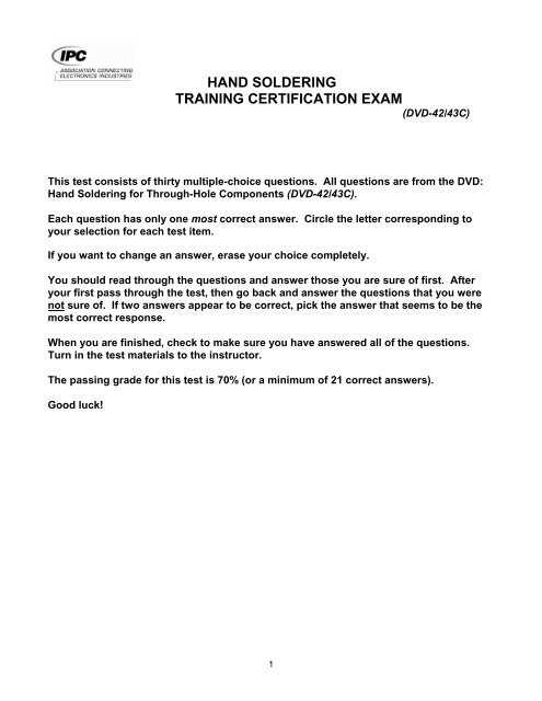 hand soldering training certification exam answers