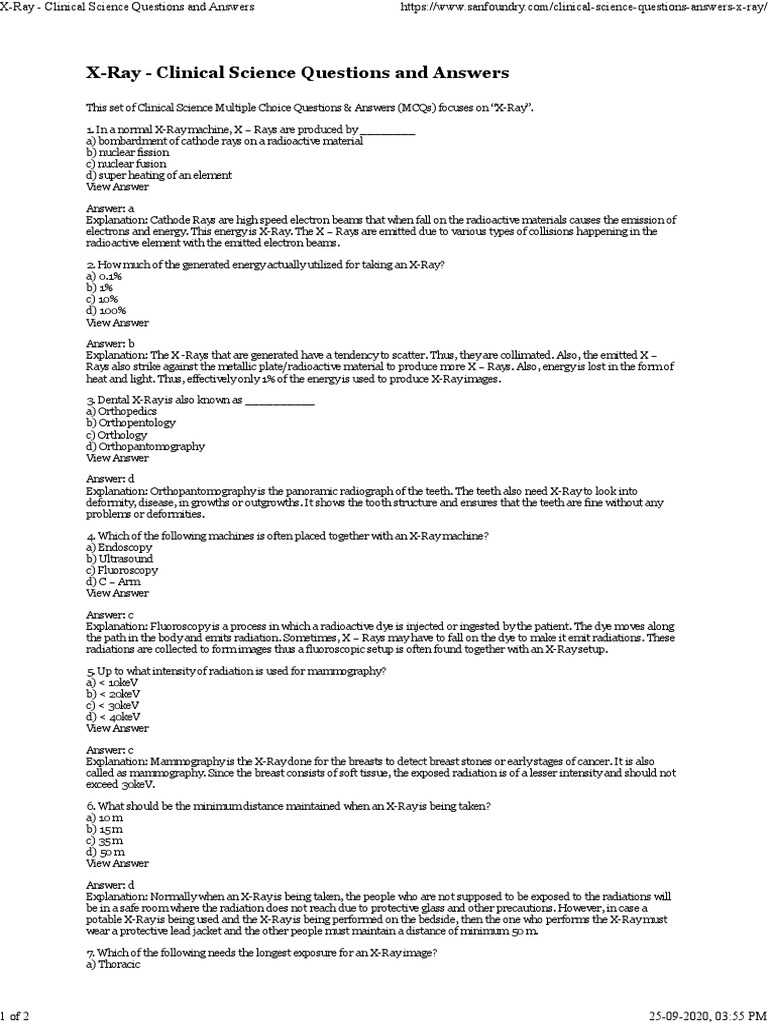 radiography license exam questions and answers