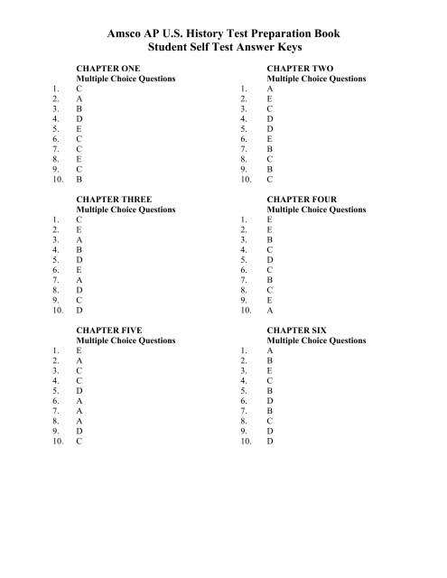 u.s. history final exam answer key