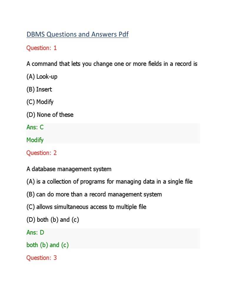 database management exam questions and answers