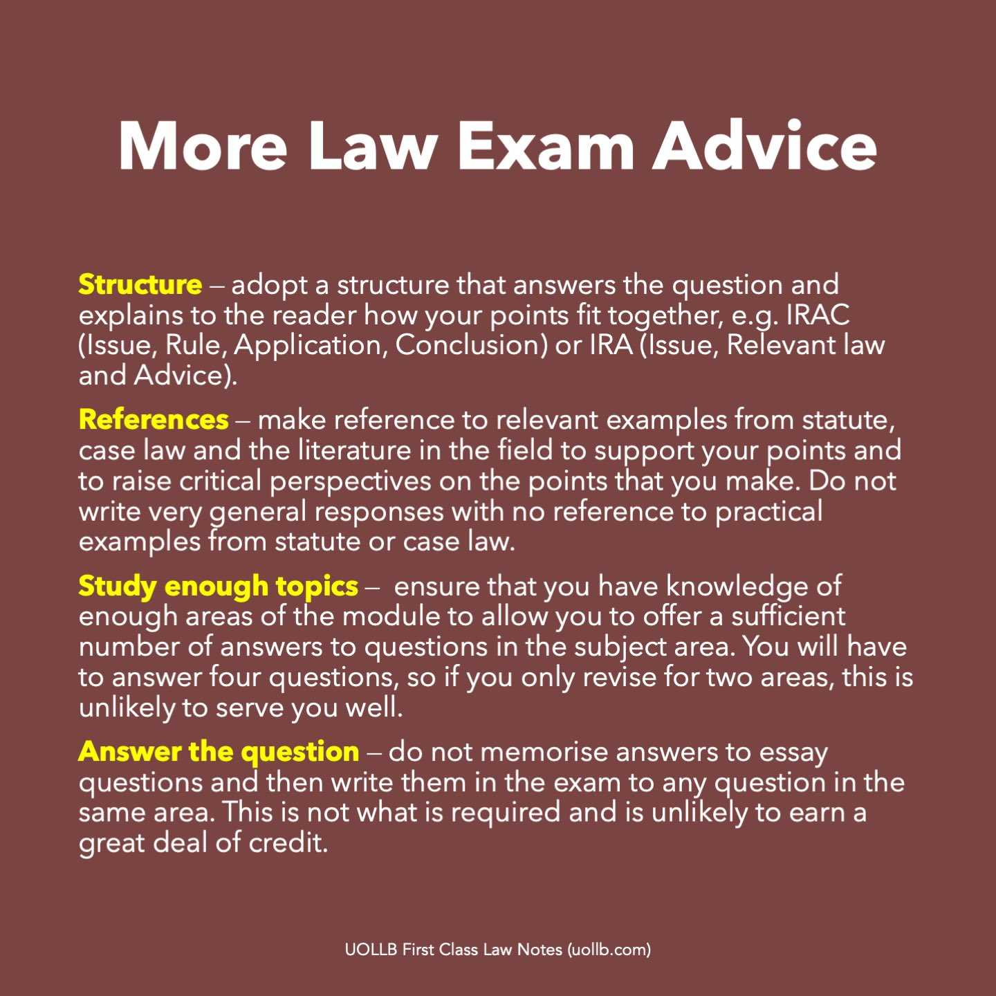 how to write a law exam answer