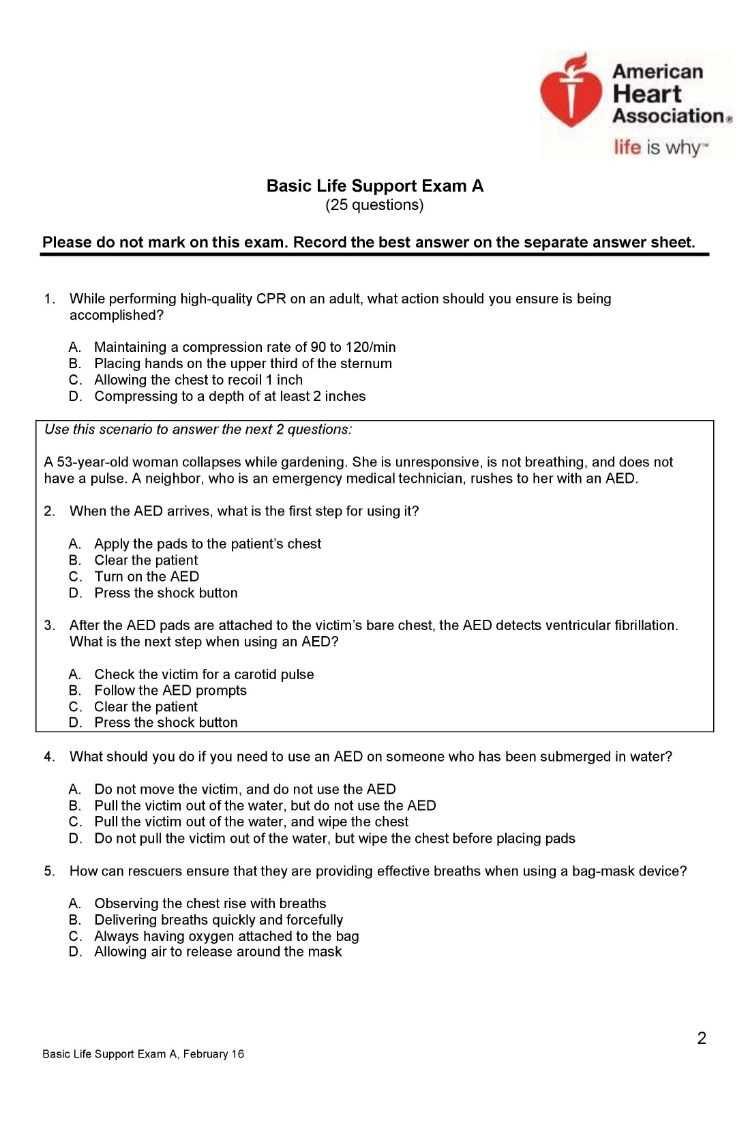 basic life support exam questions and answers