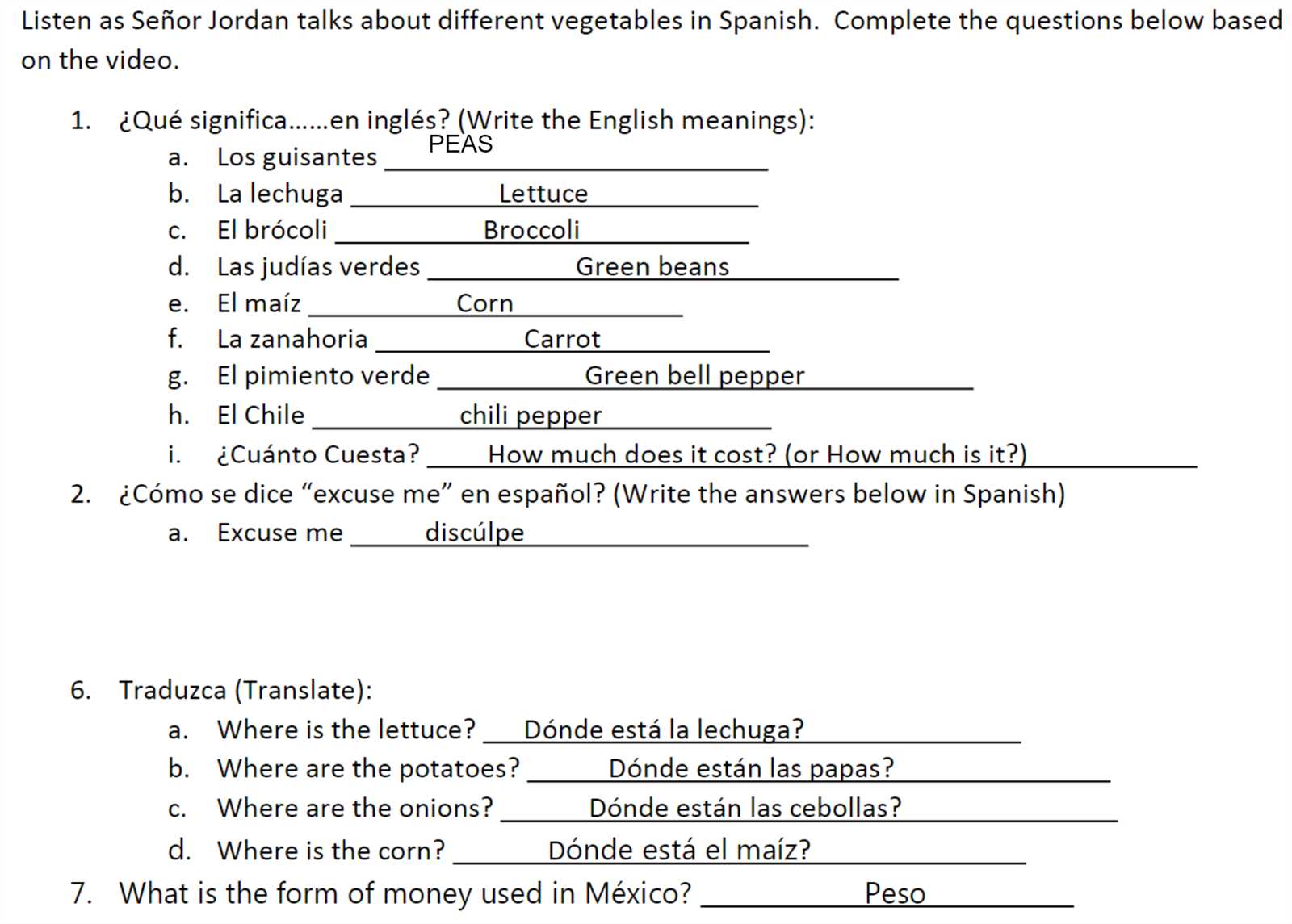 spanish 1 semester 1 final exam answers