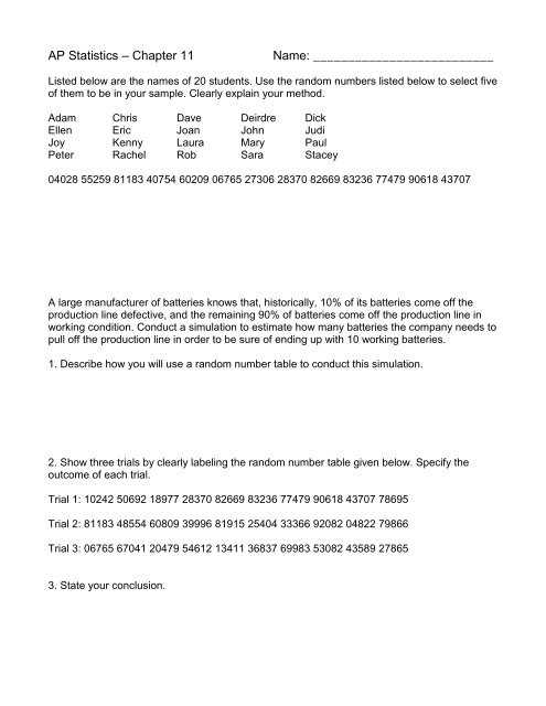 ap statistics chapter 11 test answer key