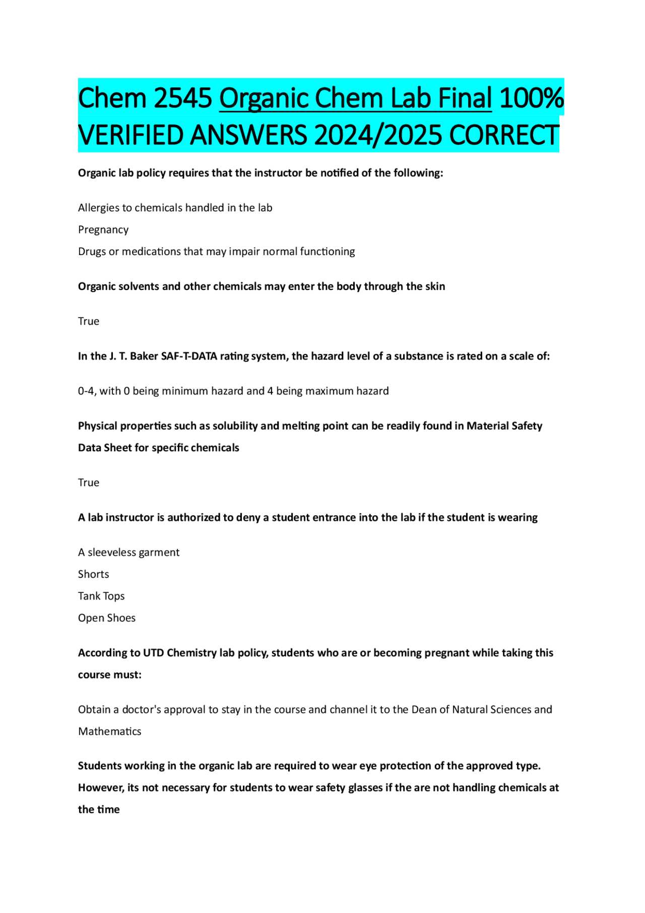 acs organic chemistry exam answer key