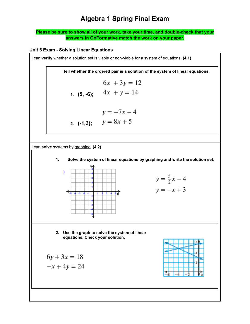 algebra 1 quarter 3 exam answers