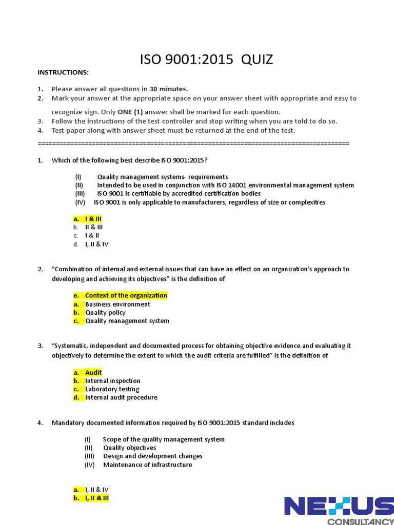 bsi iso 9001 exam questions answers