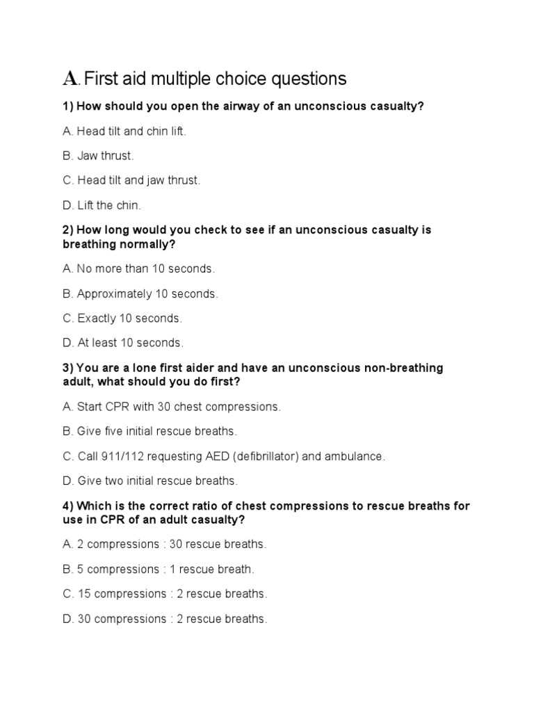 first aid exam answers