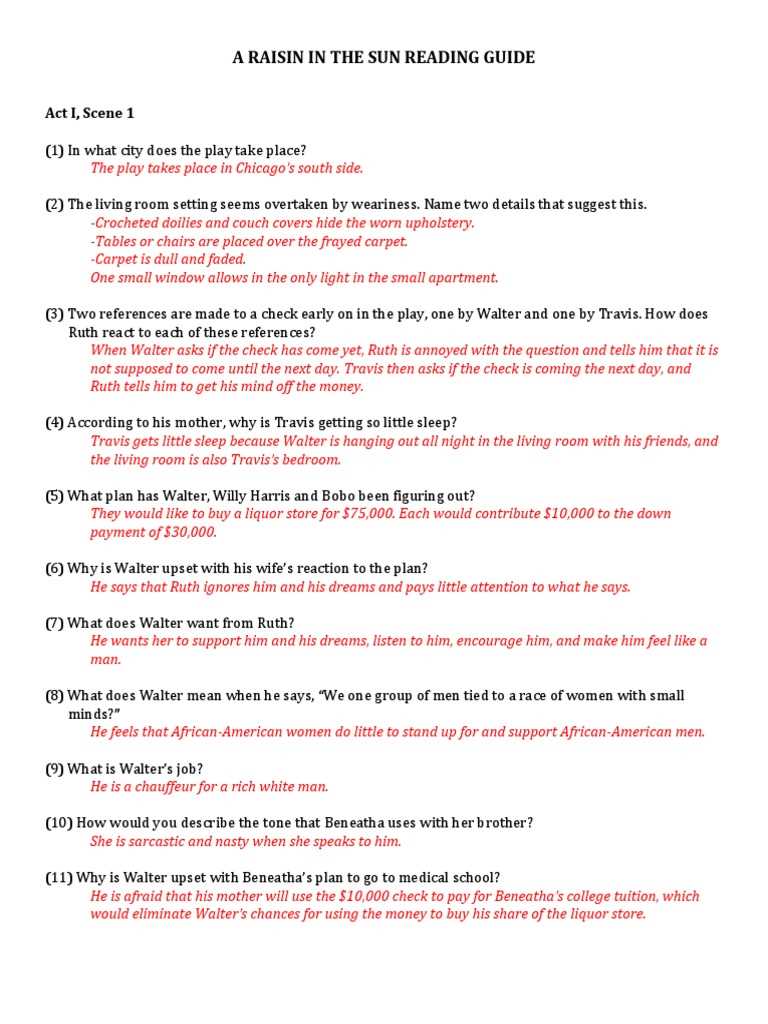 a raisin in the sun act 2 questions and answers