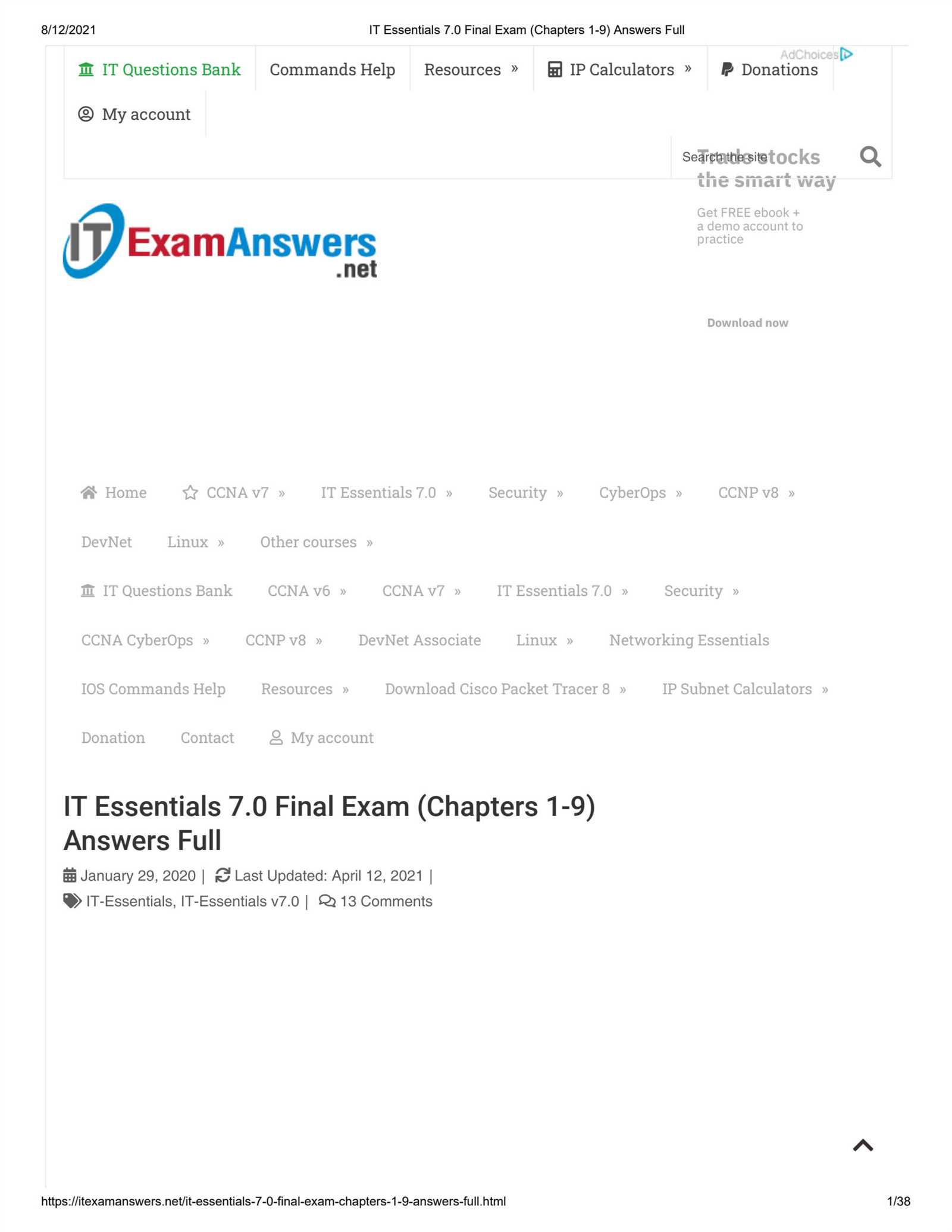 ccna exam answers chapter 9