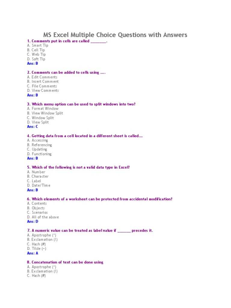 microsoft excel 2010 exam questions and answers