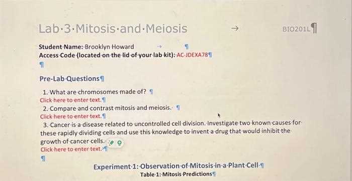 lab 3 mitosis and meiosis answers