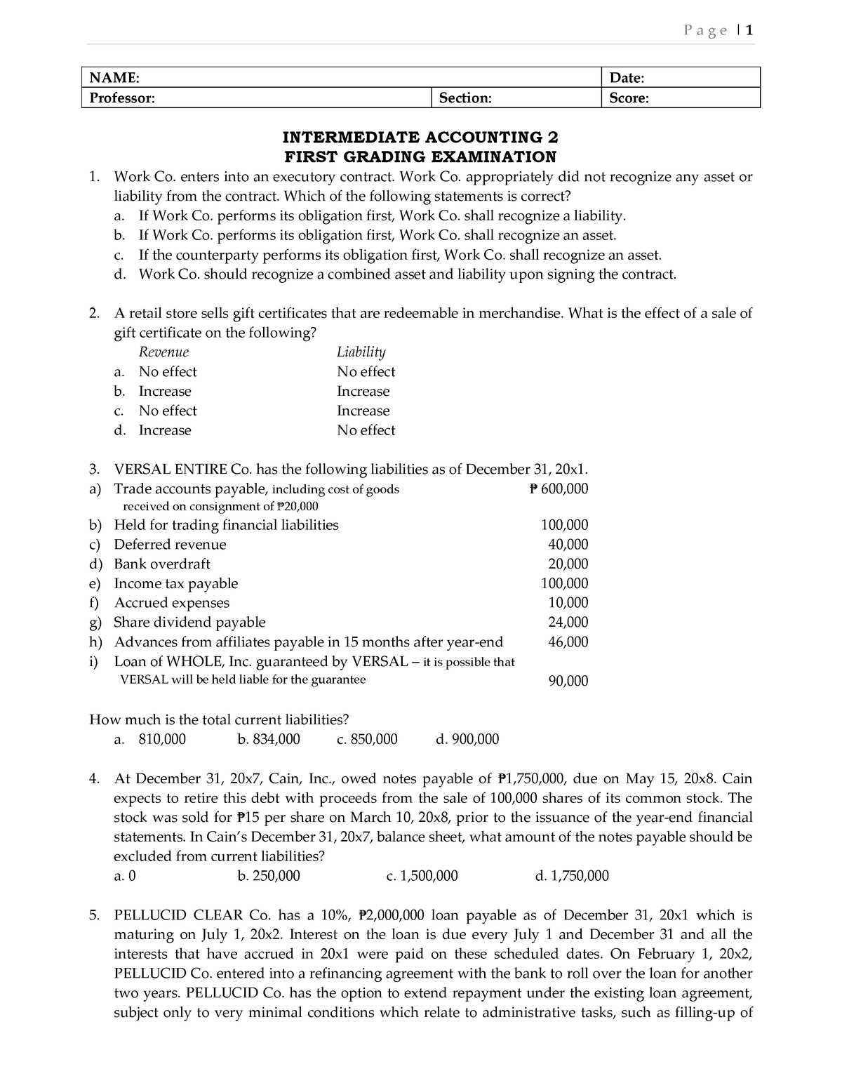 intermediate accounting 2 final exam answers