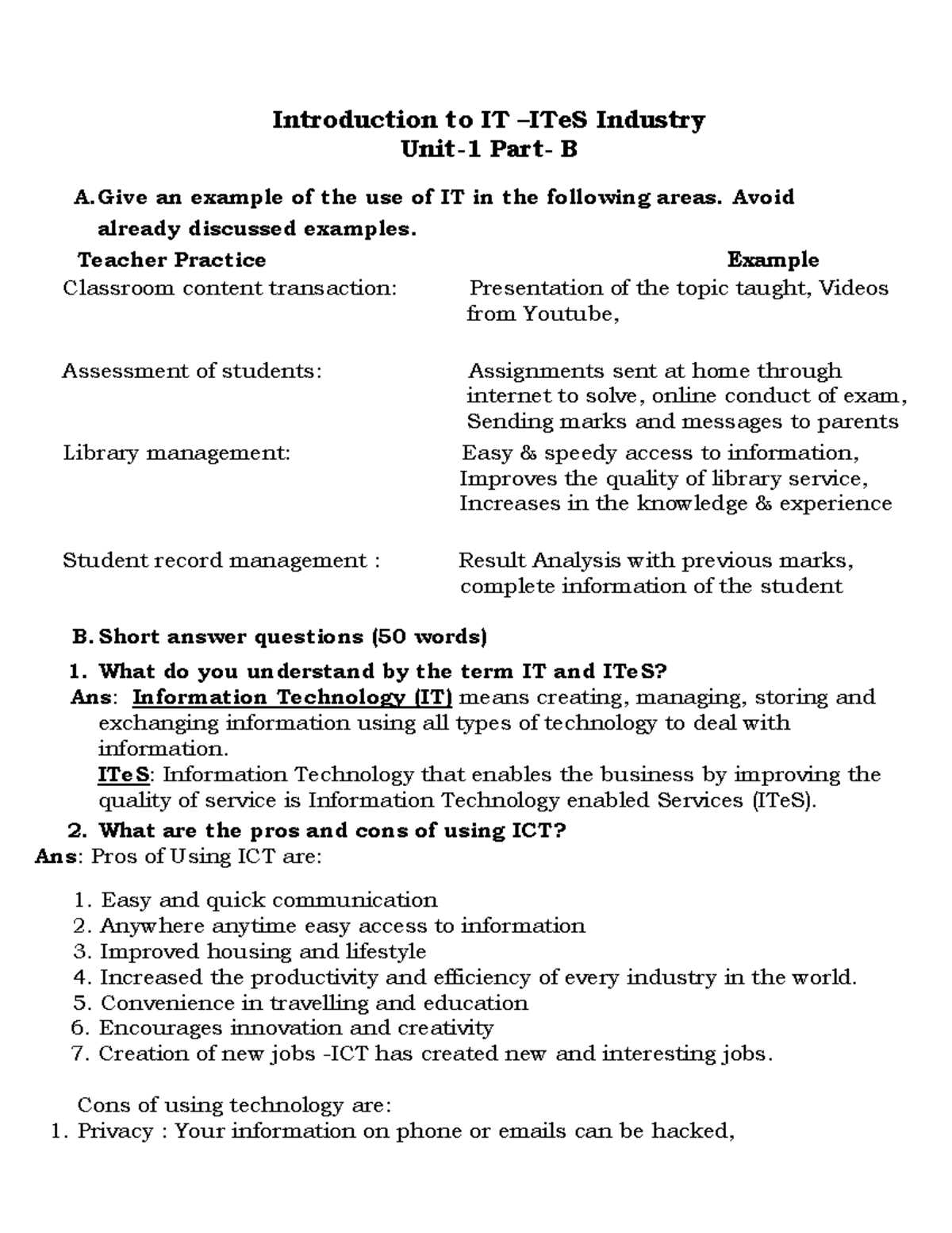 ites exam questions and answers