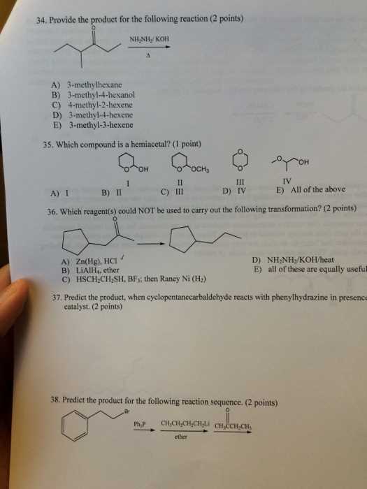 organic chemistry exam 3 answer key