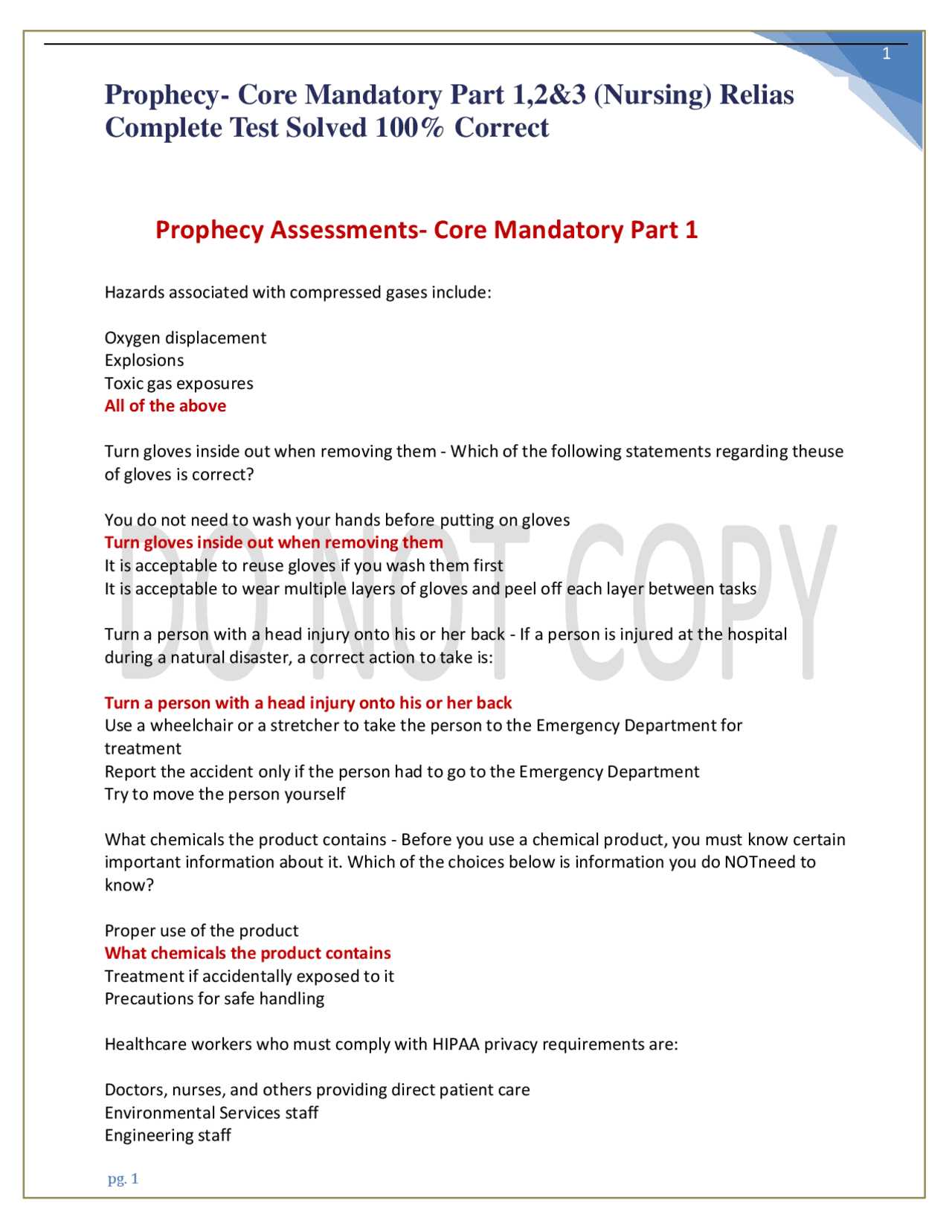 prophecy health exam answers