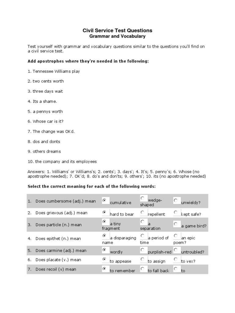 civil service exam sample questions and answers