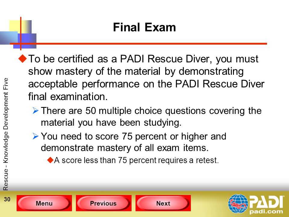 padi rescue diver final exam answers