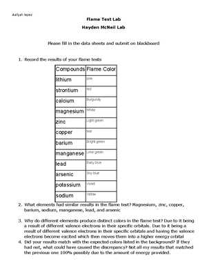 flame lab answer key