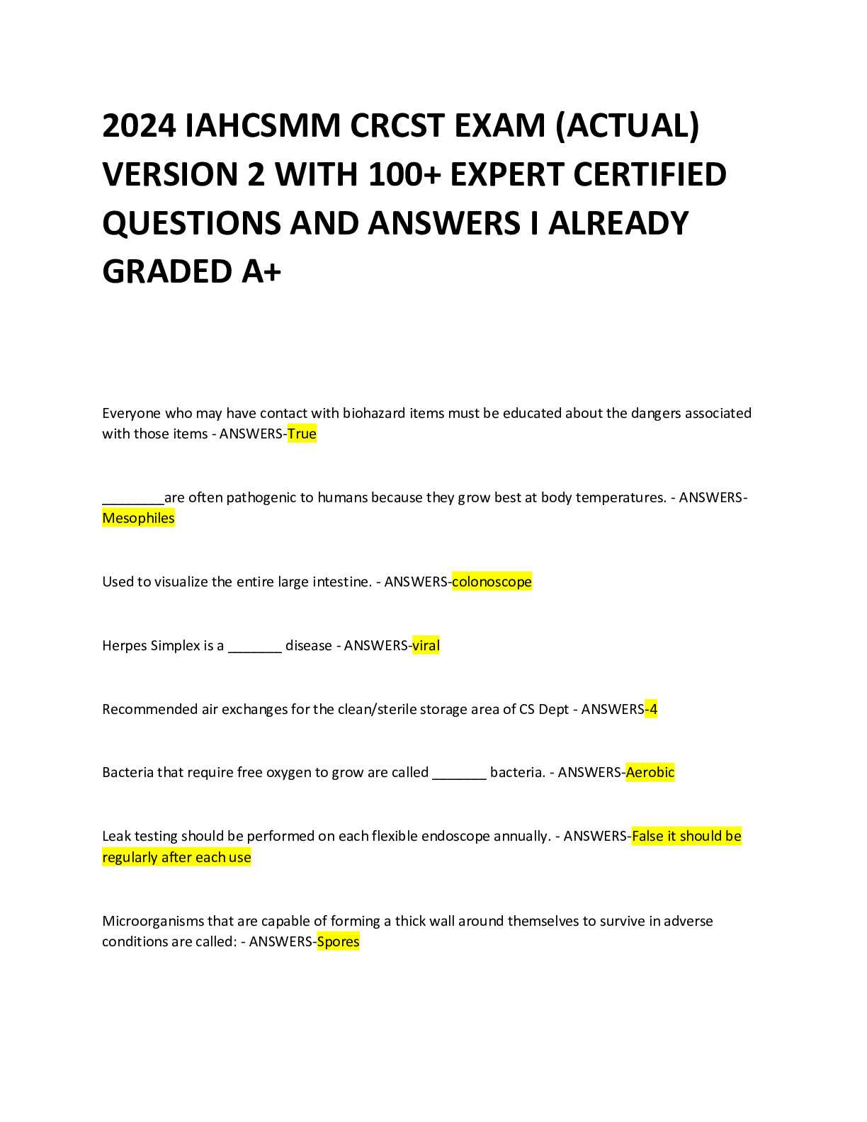 crcst exam questions and answers