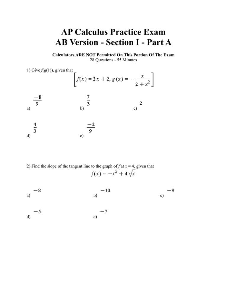 ap calculus ab sample exam questions